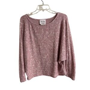 Sadie & Sage Pink Burgundy White Marled Knit Batwing Sweater Medium Cottagecore